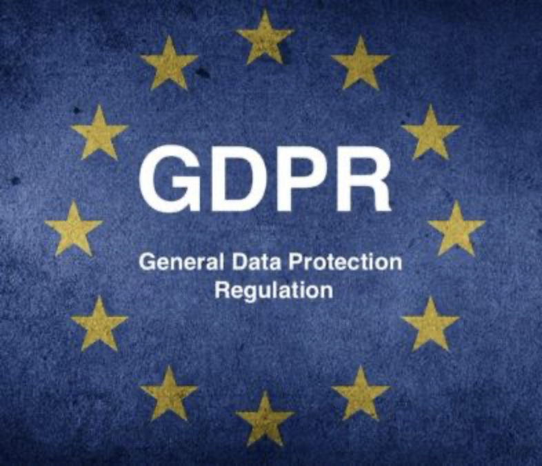 Logo del Regolamento UE GDPR (General Data Protection Regulation) su fondo blu con stelle
